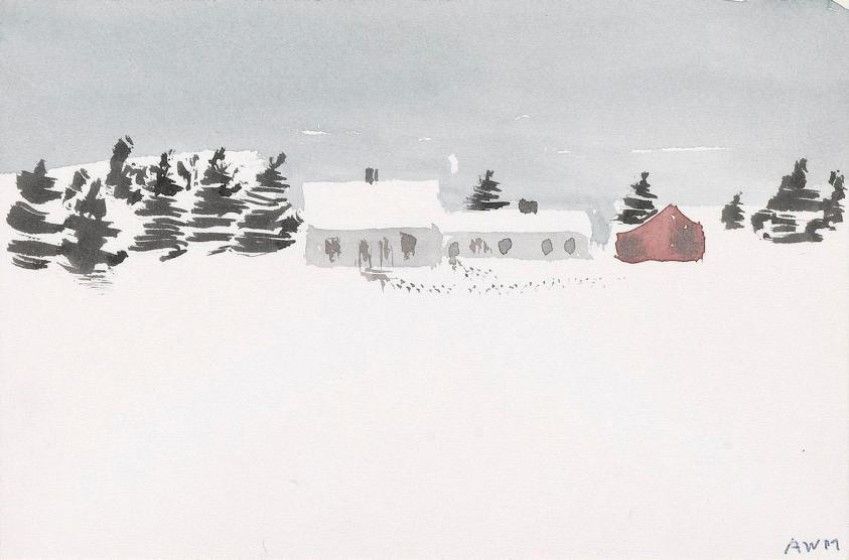 Ann Wyeth McCoy (1915–2005), Winter Scene - Christmas Card, n.d. Watercolor on paper, 3 7/8 × 5 3/4 in. Brandywine Museum of Art, 81.28.2