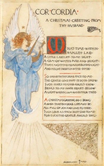 Howard Pyle (1853–1911), Cor Cordia: A Christmas Greeting from Thy Husband, 1881. Watercolor and ink on vellum, 10 1/2 × 6 5/8 in. Brandywine Museum of Art, 2007.11.55