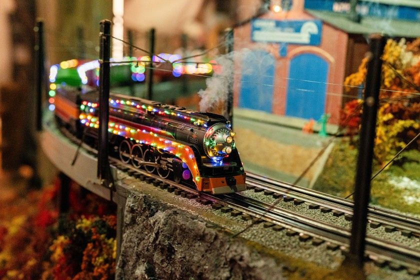 Closeup of model train display