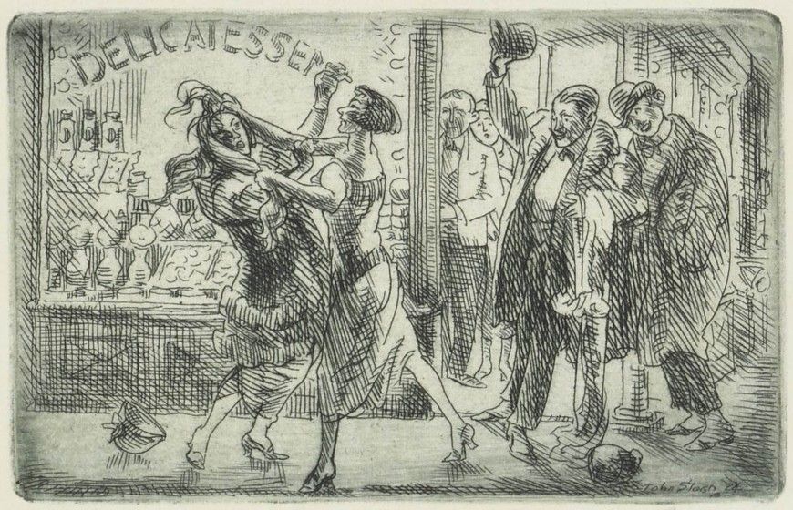 John Sloan (1871–1951), Bob Cat Wins, 1924, etching on paper, 4 1/2 x 5 3/4 in. Gift of Paul Preston Davis in honor of Helen Farr Sloan and in honor of the 50th anniversary of the Brandywine Conservancy and Museum of Art, 2017