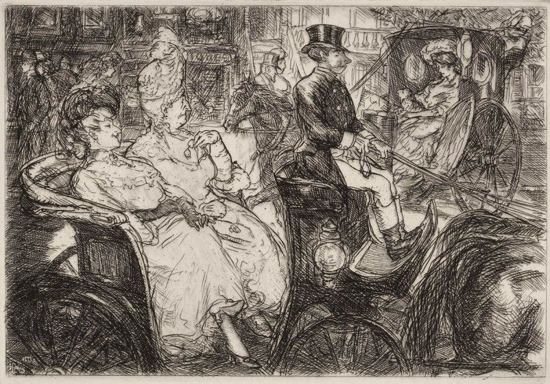 John Sloan (1871–1951), Fifth Avenue Critics, 1905, etching on paper, 8 7/16 x 9 3/16 in. Gift of Paul Preston Davis in honor of Helen Farr Sloan and in honor of the 50th anniversary of the Brandywine Conservancy and Museum of Art, 2017