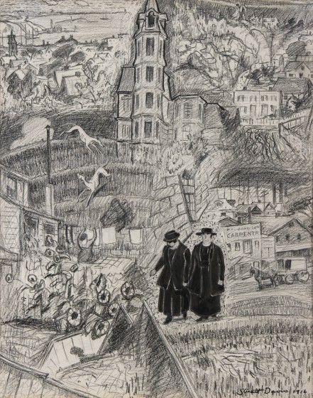 Stuart Davis (1892-1964), Gloucester Terraces, 1916. Crayon, ink on paper, 18 1/2 14 1/2 in. Cape Ann Museum, Museum Purchase, 2000