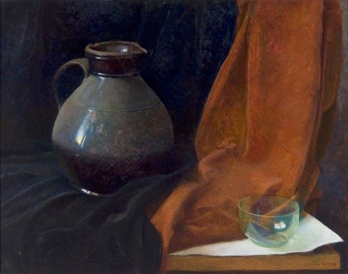 Carolyn Wyeth (1909-1994), Brown Bottle, ca. 1924. Oil on canvas, 32 x 40 in. The Andrew and Betsy Wyeth Collection