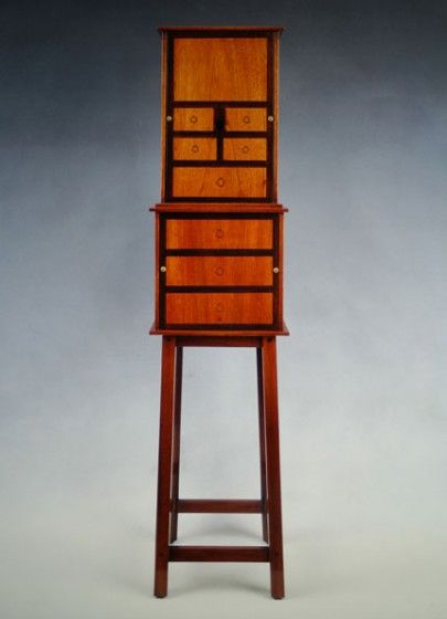 Eric Conklin: A Perspective Box with Views of a Vaulted Vestibule (with doors closed), 2003 Wooden cabinet with painted interior, 52 x 13 x 13 inches. Collection of the artist