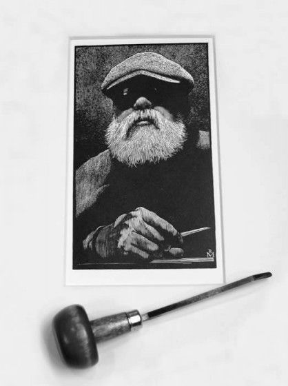 Barry Moser (b. 1940), Self Portrait with Burin (2nd State) (ca. 1987), wood engraving on paper, 10 ¼ x 8 ¼ inches, collection of the Brandywine River Museum, Gift of Justin Schiller, 1989.