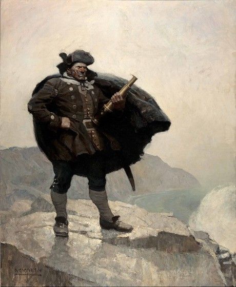 N.C. Wyeth (1882-1945), All day he hung round the cove, or upon the cliffs, with a brass telescope (detail) (1911), oil on canvas, collection of the Brandywine River Museum.