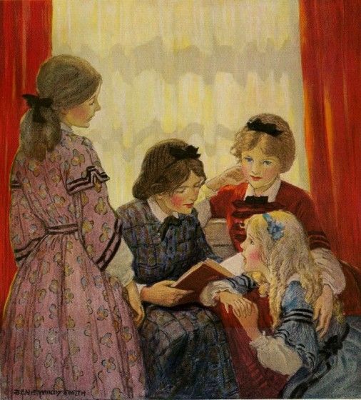 Jessie Willcox Smith (1863-1935), Little Women, c. 1915, mixed media on illustration board, illustration for Louisa May Alcott, Little Women, Boston: Little, Brown & company, 1915, collection of the Brandywine River Museum.