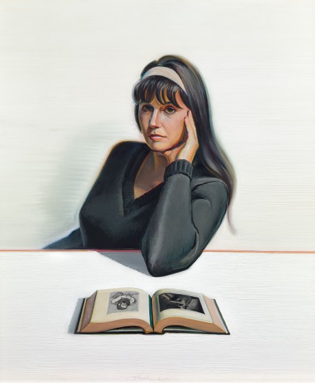 Wayne Thiebaud, Betty Jean Thiebaud and Book, 1965-69. Oil on canvas, 36 x 30 in. Crocker Art Museum 