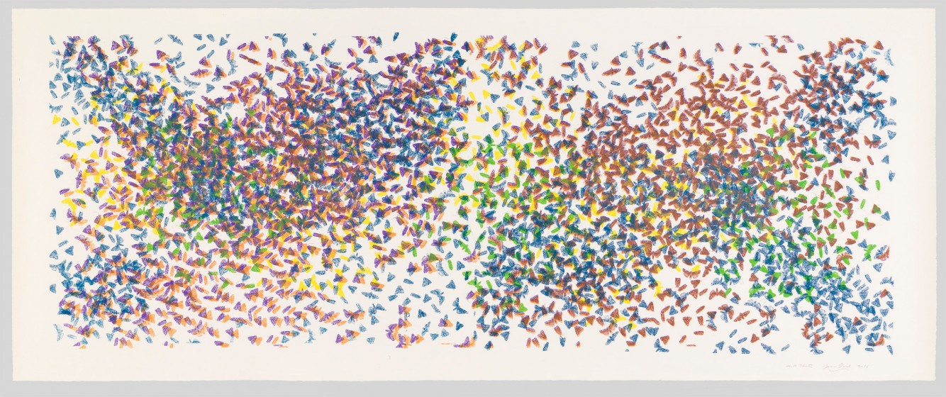 James Prosek, Moth Cluster IV, 2016, Pen, ink, and silkscreen on paper, 60 x 130 in. Courtesy of the artist and Waqas Wajahat, New York