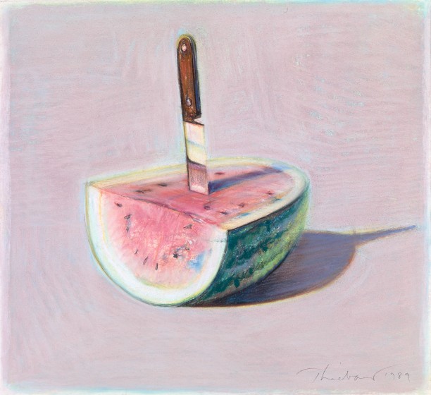 Wayne Thiebaud, Watermelon and Knife, 1989. Pastel on paper, 8 5/8 x 9 7/16 in. Crocker Art Museum