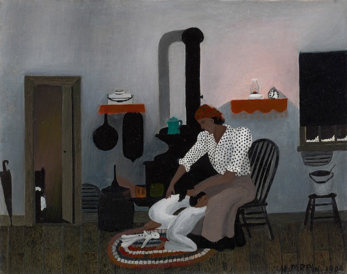 Horace Pippin (1888-1946), Saying Prayers, 1943, Oil on canvas, 16 x 20 1/8 inches, Brandywine River Museum of Art