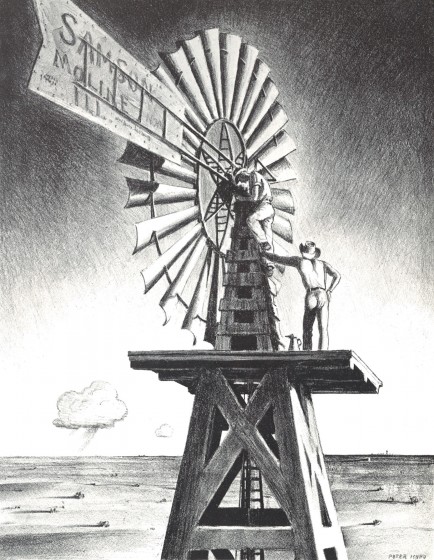 The Windmill Crew, 1936. Lithograph, 15 5/8 x 12 1/8 in. The Andrew and Betsy Wyeth Collection