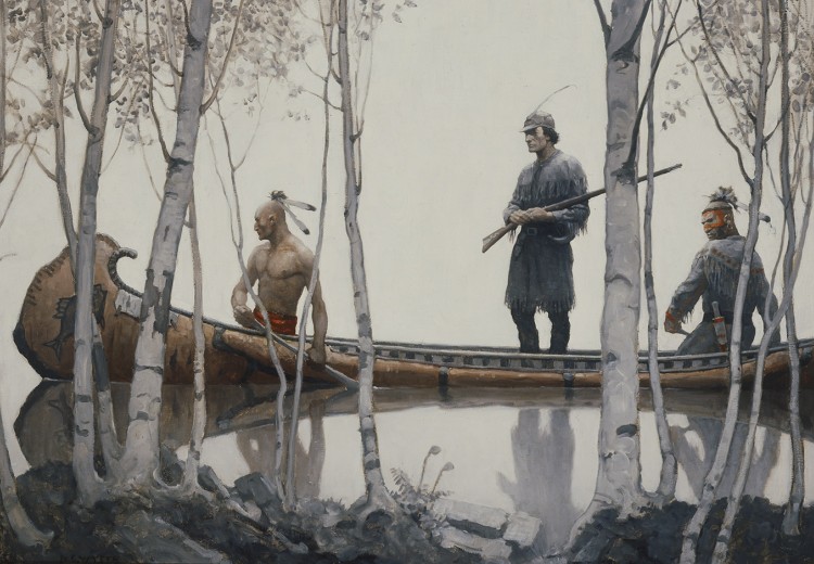 N.C. Wyeth, endpaper illustration for Last of the Mohicans, oil on canvas, 1919. Collection of the Brandywine River Museum of Art, given in memory of Raymond Platt Dorland by his children, 1973.