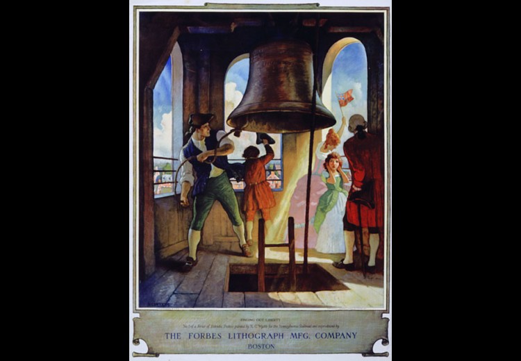 Ringing Out Liberty, poster and calendar design by N.C. Wyeth for the Pennsylvania Railroad Company, ca. 1929. Calendar illustration collection of the Brandywine River Museum of Art