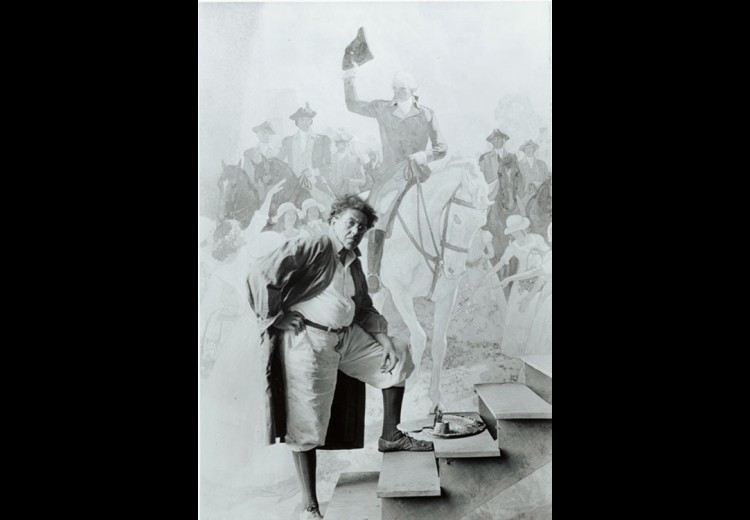 N.C. Wyeth at work on mural for First Mechanics National Bank, Trenton, New Jersey, ca. 1930. Photograph by Edward J. S. Seal. Collection of the Brandywine River Museum of Art